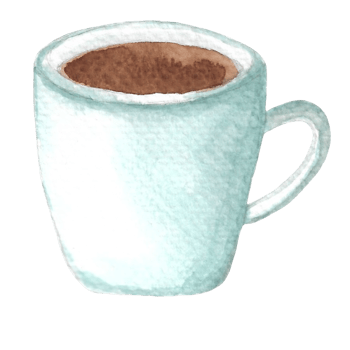 Hot Coffee in a Blue Cup that is drawn and painted by hand in watercolor fine art style png