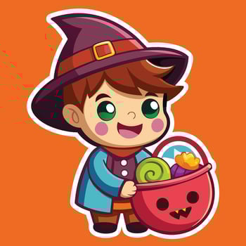 Cute Boy Dressed as a Witch with a Broom Sticker vector