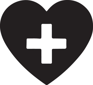 World health day icon. Love shape with plus silhouette using black color. vector