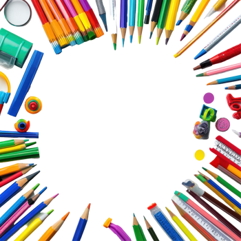 Colorful school supplies arranged with vibrant hues on a Transparent background for creative projects, Colorful school supplies with copy space on background png