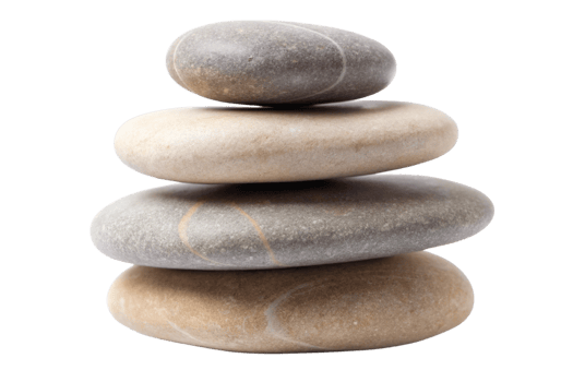 Minimalistic composition of stacked pebbles symbolizing harmony and serenity, isolated on a clean white surface png