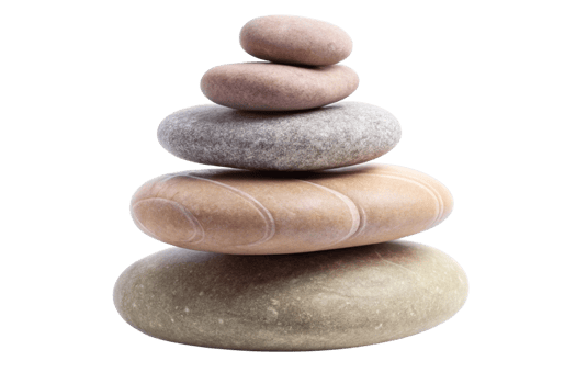 Zen inspired balanced stones pile, featuring smooth river pebbles in gradient shades of gray and beige png