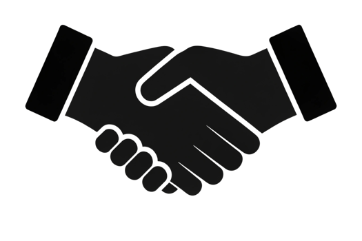 handshake icon silhouette symbolizing agreement, partnership, and cooperation on a clean Transparent Background png