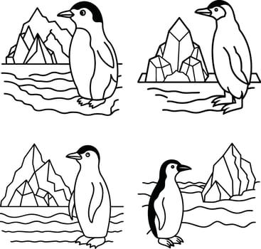 Cute penguins in a winter wonderland easy coloring page for all ages vector