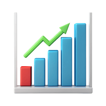 Rising bar graph with an upward arrow representing growth, success, and financial progress in Transparent Background png