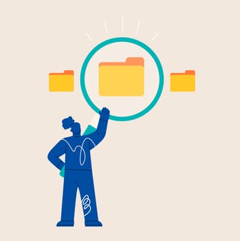 Woman looking through a magnifying glass at documents, search and analysis. Colorful illustration vector