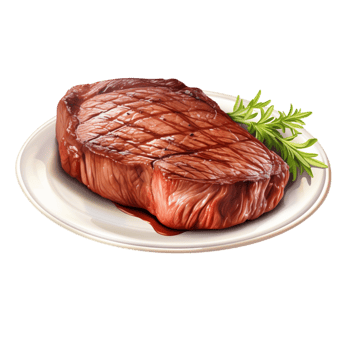 Perfectly grilled steak served on a spotless white plate png