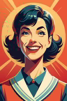 Happy woman with a radiant smile and curly hair in a vintage sailor uniform vector