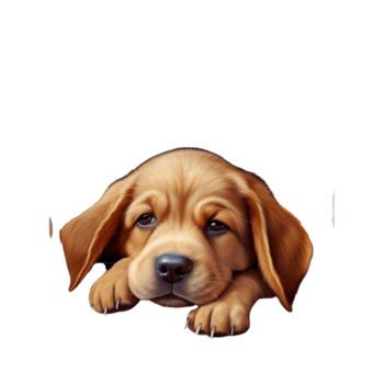 Cute puppy lounging inside a cozy wooden doghouse png