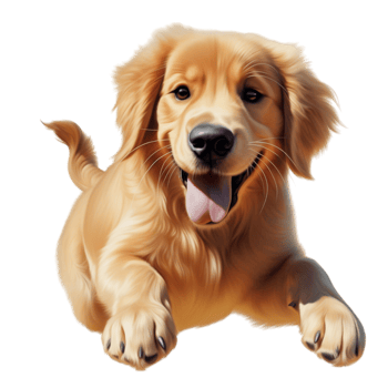 Playful golden retriever clutching a shiny ball happily png