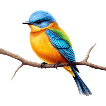 Multicolored bird perched on a tree branch png