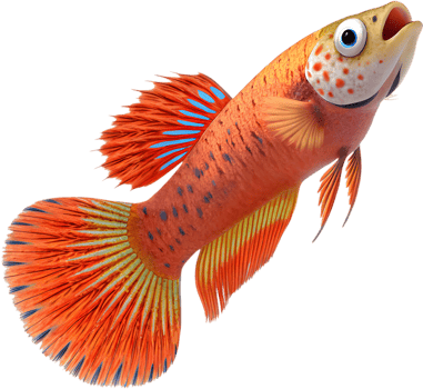 Beautiful Swimming Guppy Fish with Fancy Tail Details. . png
