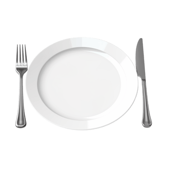 A white plate with a fork and knife on it png