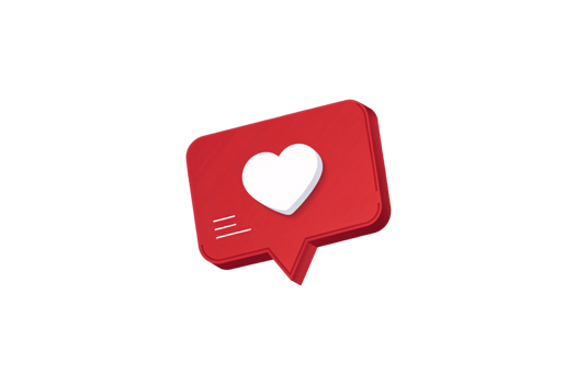 A sleek 3D red notification box featuring a white heart with subtle design streaks, emphasizing connectivity and affection png