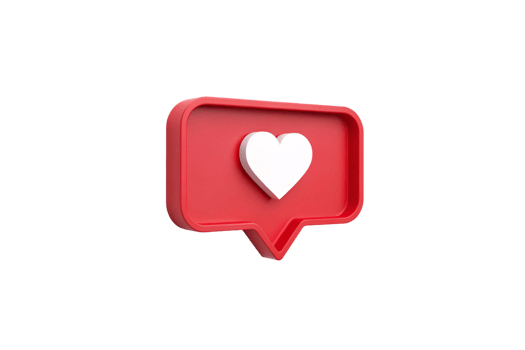 A vibrant red 3D notification-like icon featuring a glossy white heart, tilted slightly for a dynamic perspective png