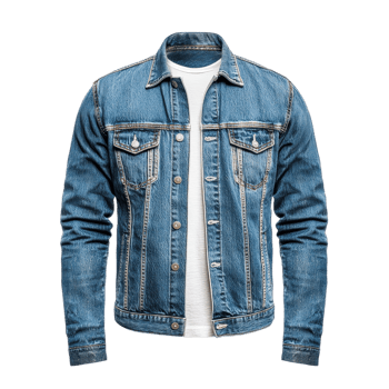 Denim jacket with a white t shirt on a transparent background. Concept of fashion, style, and casual wear. png