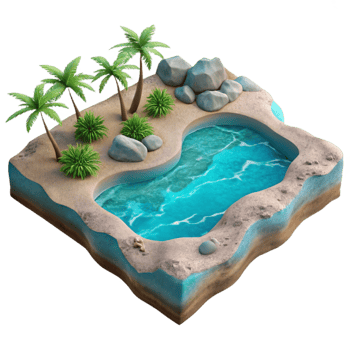 dramatic vintage Empty Beach with Turquoise Water Cutout high resolution png
