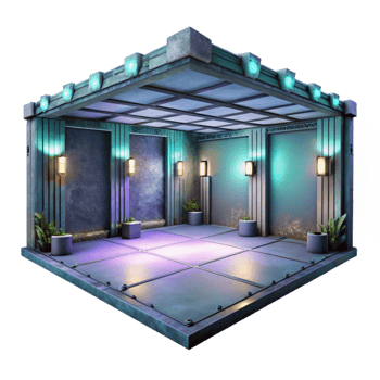 stunning vintage Empty Digital Room Harsh Lighting Isolated detailed png