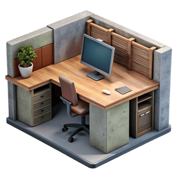 dramatic abstract Empty Virtual Office Cubicle with Desk Isolated genuine png