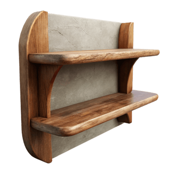 dramatic creative Empty Wooden Shelf Against White Wall Cutout professional png