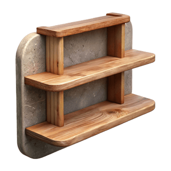 dramatic traditional Empty Wooden Shelf Against White Wall Cutout detailed png