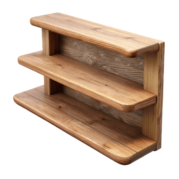 serene artistic Empty Wooden Shelf Against White Wall Cutout png