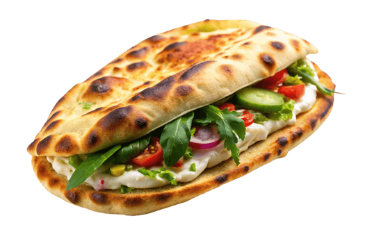 Fresh and healthy vegetable wrap in soft, grilled flatbread, garnished with parsley and perfect for a quick, nutritious meal png