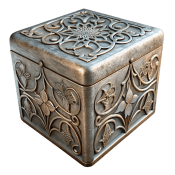 dramatic vintage Etched Metal Box with Ornate Design Cutout professional png