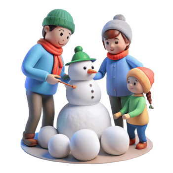 vibrant abstract Family Building Snowman in Winter Isolated premium png