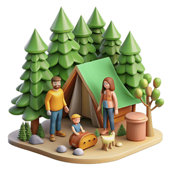 dramatic rustic Family Camping Trip in Forest Isolated detailed png