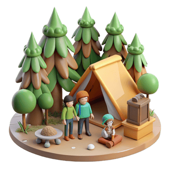 dramatic creative Family Camping Trip in Forest Isolated high resolution png