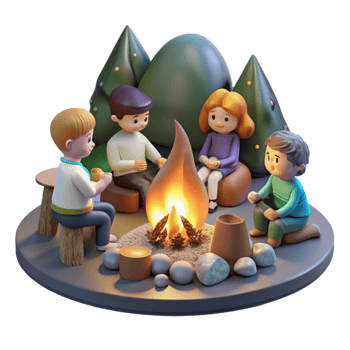 wonderful modern Family Gathering Around Campfire Transparent Background authentic png
