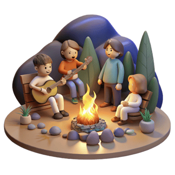 stunning minimalist Family Gathering Around Campfire Transparent Background professional png