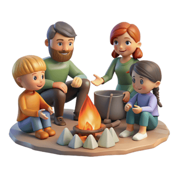 stunning minimalist Family Gathering Around Campfire Transparent Background png