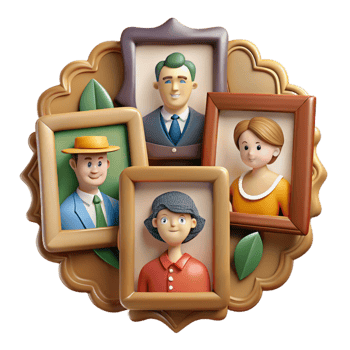 serene rustic Family History Displayed in Frames Cutout detailed png