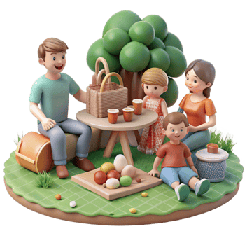 dramatic contemporary Family Picnic in Park Isolated authentic png