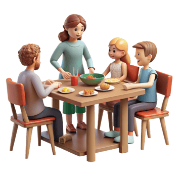 vibrant minimalist Family Reconnecting at Dinner Table Cutout Isolated professional png
