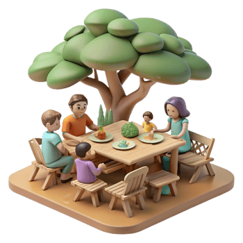 elegant traditional Family Reunion Picnic Under Trees Cutout high quality png
