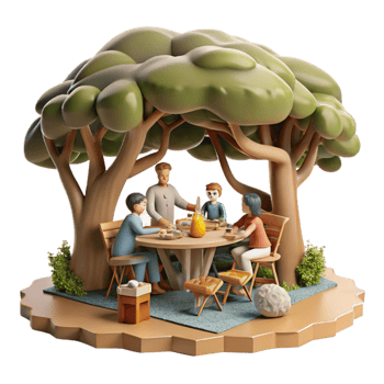 beautiful rustic Family Reunion Picnic Under Trees Cutout high resolution png