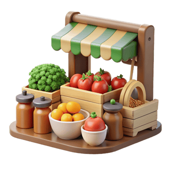 elegant minimalist Farmers Market Scene with Fresh Produce Cutout Element original png