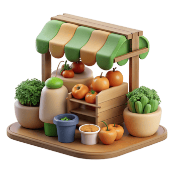 dramatic modern Farmers Market Scene with Fresh Produce Cutout Element high resolution png