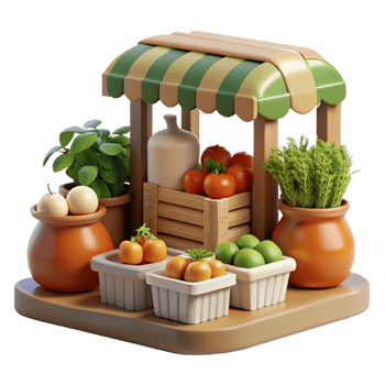 dramatic classic Farmers Market Scene with Fresh Produce Cutout Element high resolution png
