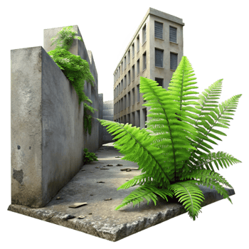 stunning artistic Fern Growing in Urban Alleyway Cutout Isolated Element png