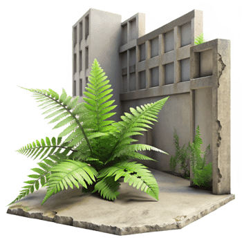 beautiful classic Fern Growing in Urban Alleyway Cutout Isolated Element authentic png