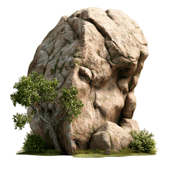 3D Green Tree on Stone Formation Isolated on Transparent Background png