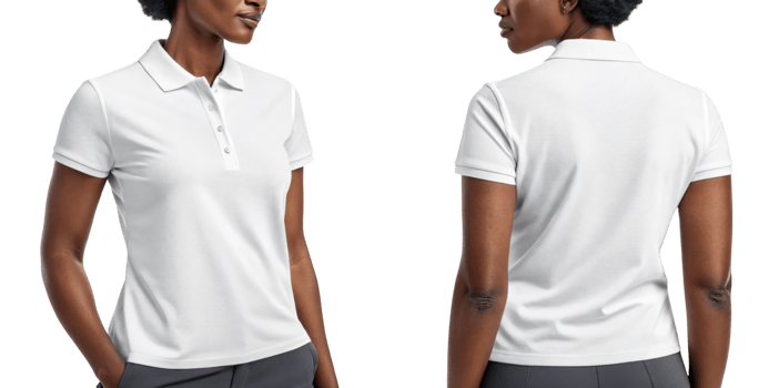 stylish white polo shirt for women, featuring classic collar and short sleeves, perfect for casual or professional settings png