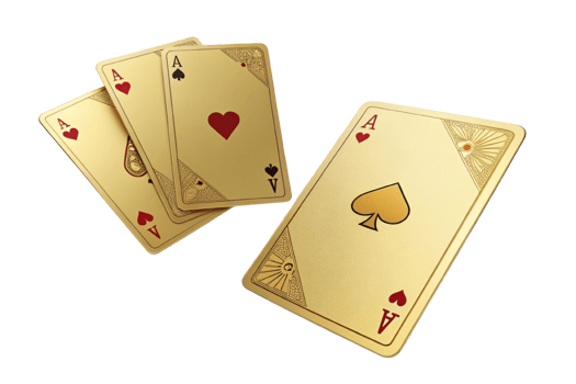 Golden playing cards featuring aces of hearts and spades, perfect for games png