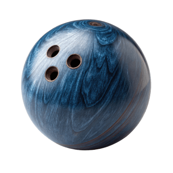 blue bowling ball with three finger holes, showcasing glossy finish and unique swirl patterns png