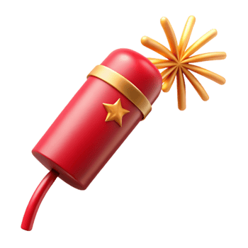 elegant abstract Firecracker with Sparkler Trail Red and Gold Transparent Background high resolution png