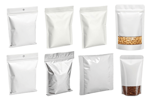 Empty packaging mockups for food products, featuring various styles and sizes. Ideal for branding and design projects png
